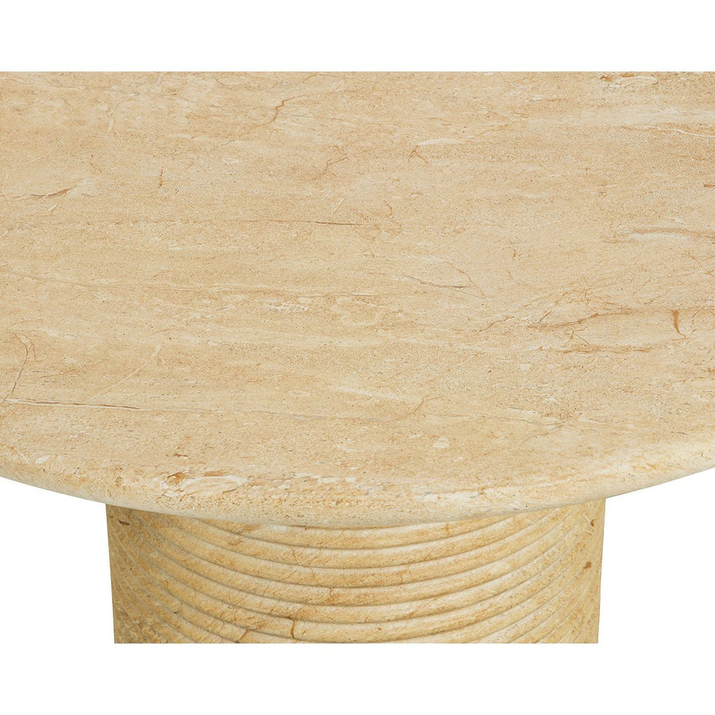 Table à manger d'extérieur contemporaine en béton imitation marbre avec plateau rond pour terrasse