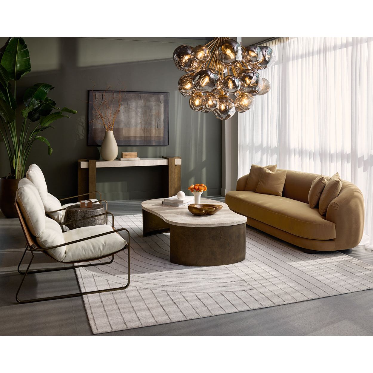 Table d'appoint d'extérieur contemporaine en béton imitation marbre avec plateau rond pour patio et salon