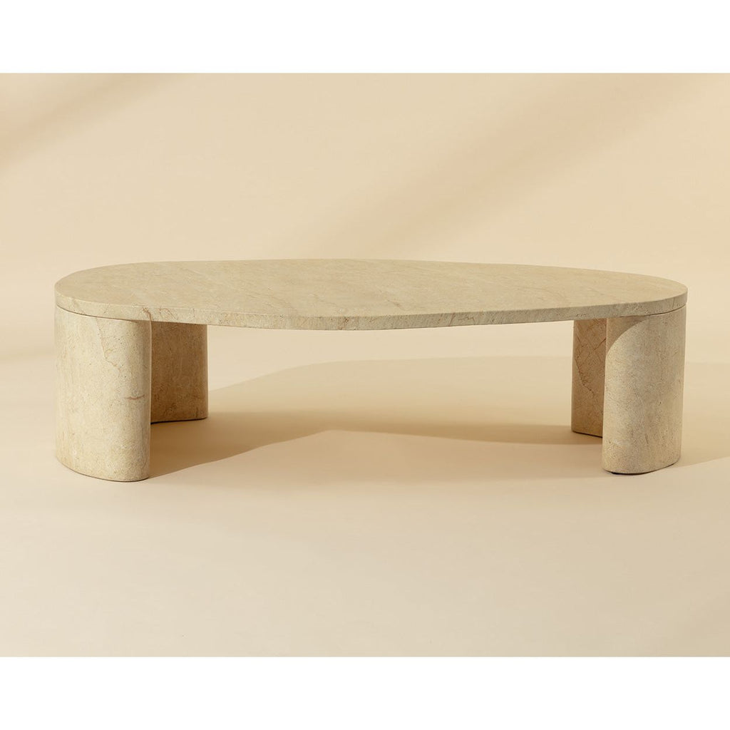Table basse d'extérieur ovale en béton effet travertin contemporaine pour terrasse