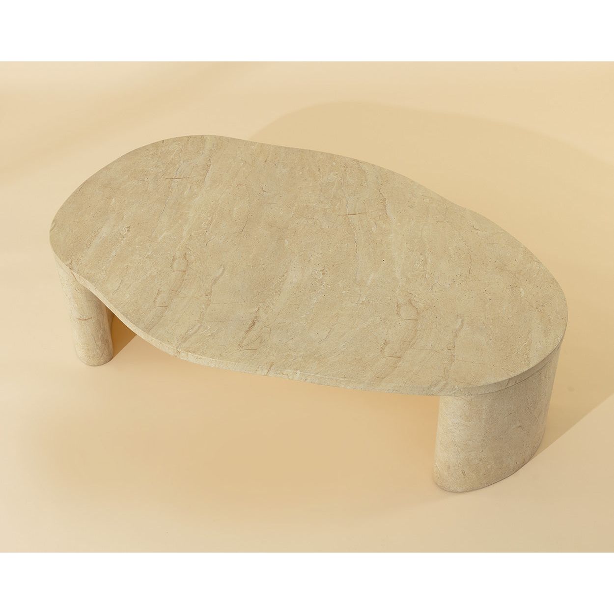 Table basse d'extérieur ovale en béton effet travertin contemporaine pour terrasse