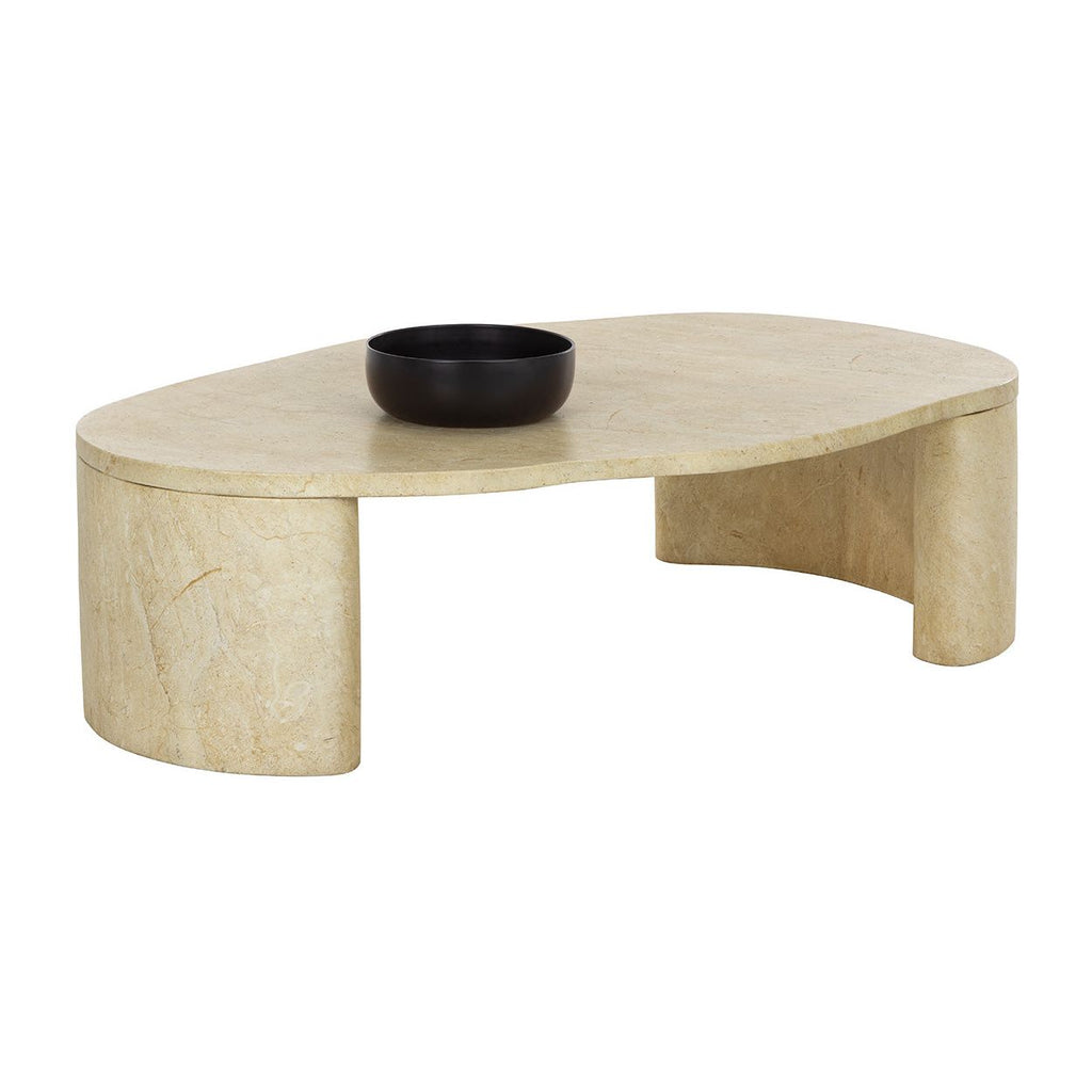 Table basse d'extérieur ovale en béton effet travertin contemporaine pour terrasse