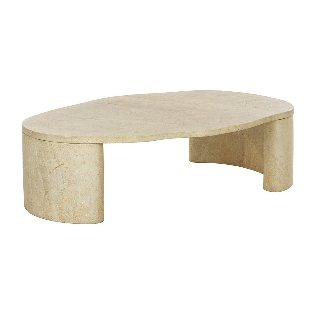 Table basse d'extérieur ovale en béton effet travertin contemporaine pour terrasse