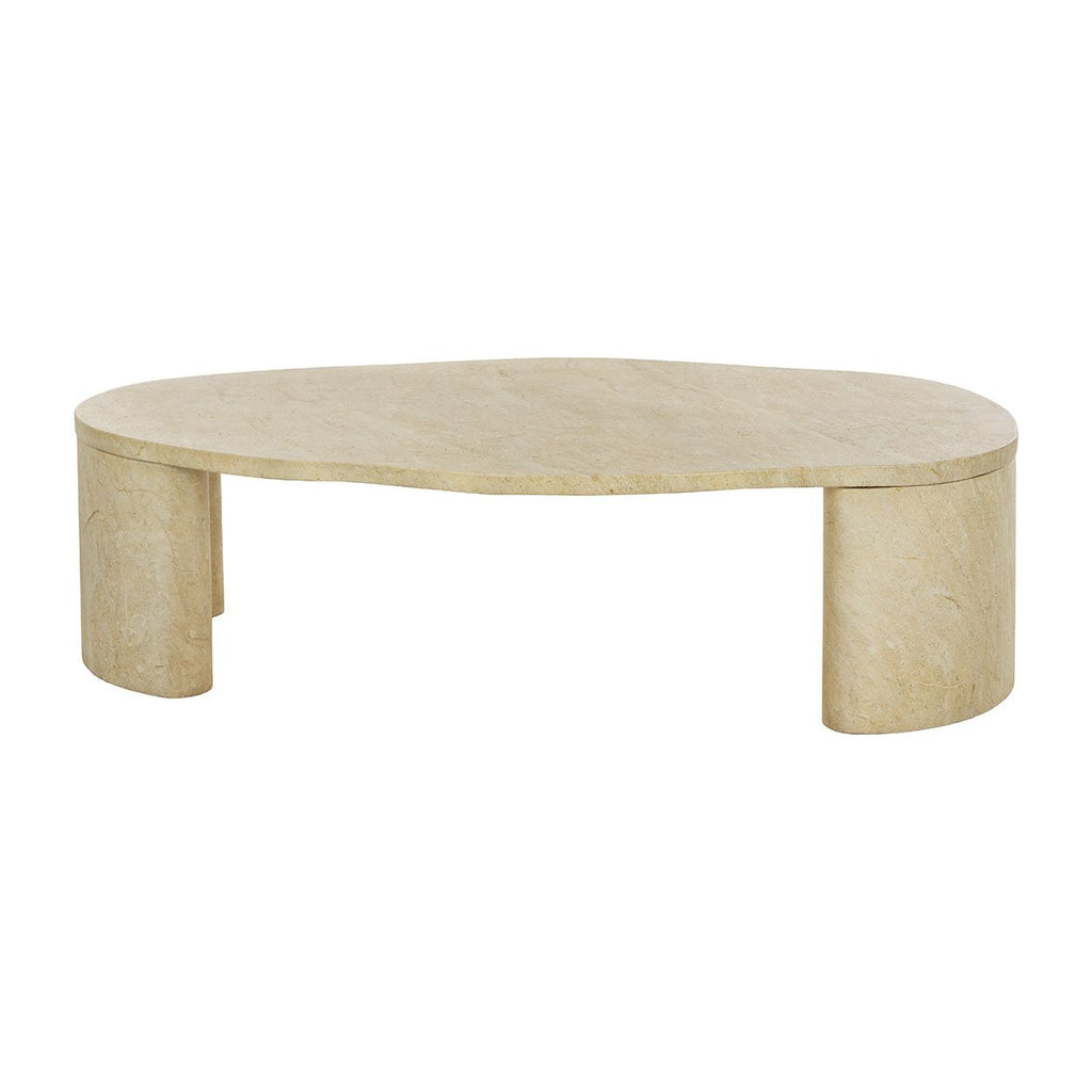 Table basse d'extérieur ovale en béton effet travertin contemporaine pour terrasse