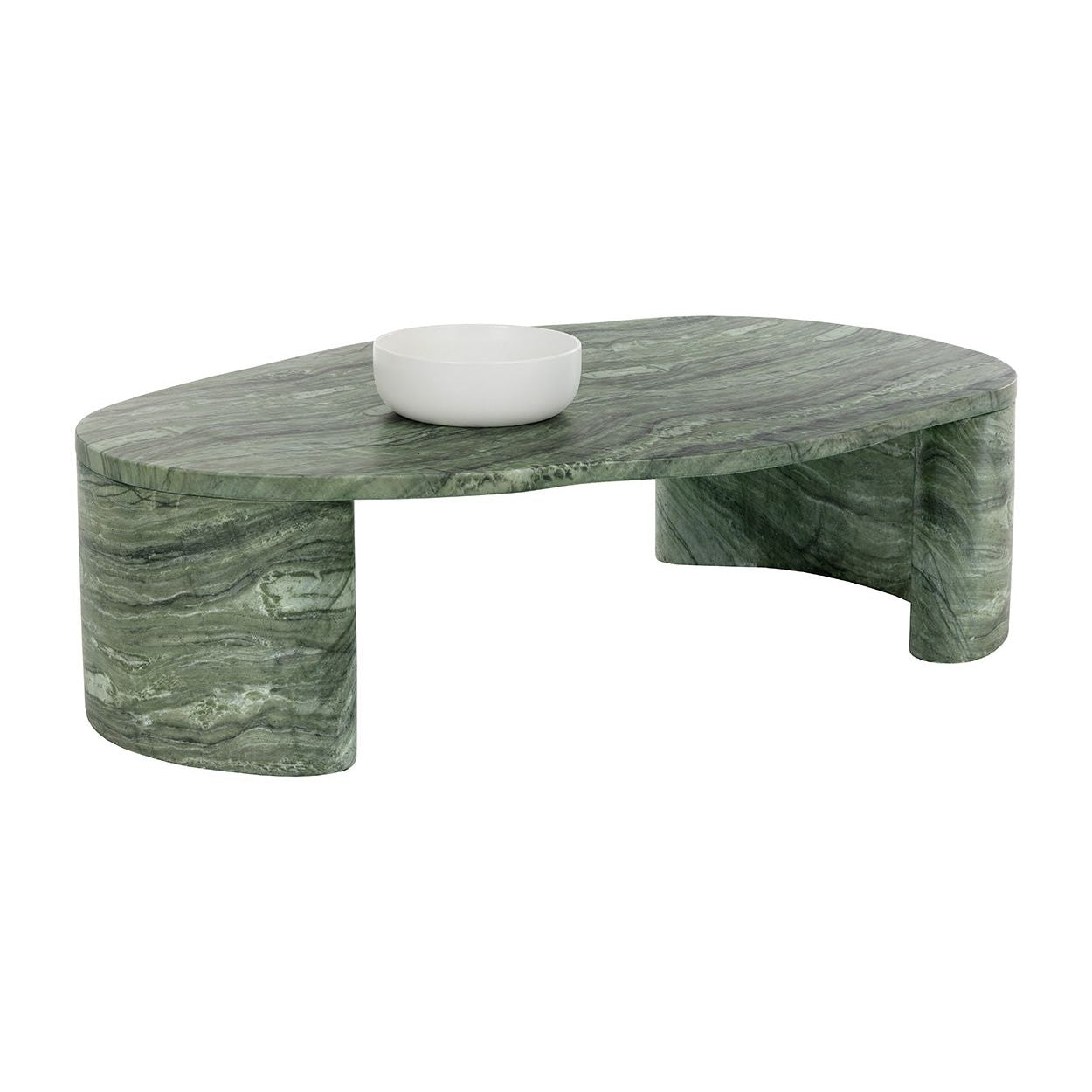 Table basse d'extérieur contemporaine en faux marbre avec plateau ovale aux formes organiques pour terrasse
