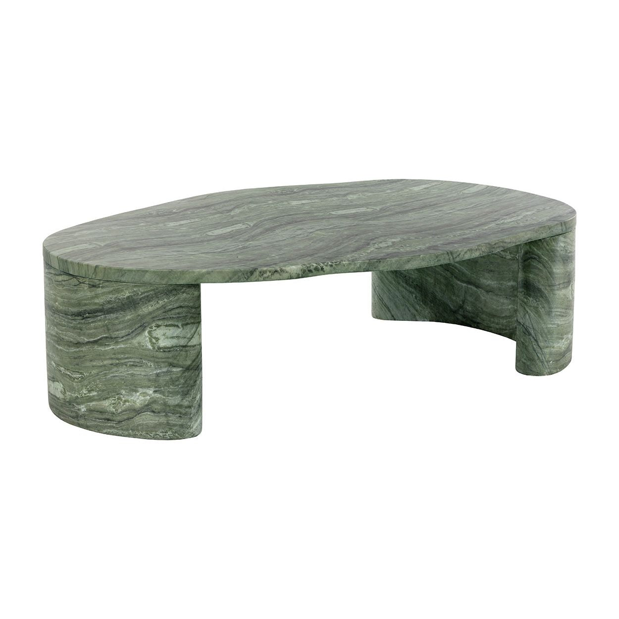 Table basse d'extérieur contemporaine en faux marbre avec plateau ovale aux formes organiques pour terrasse
