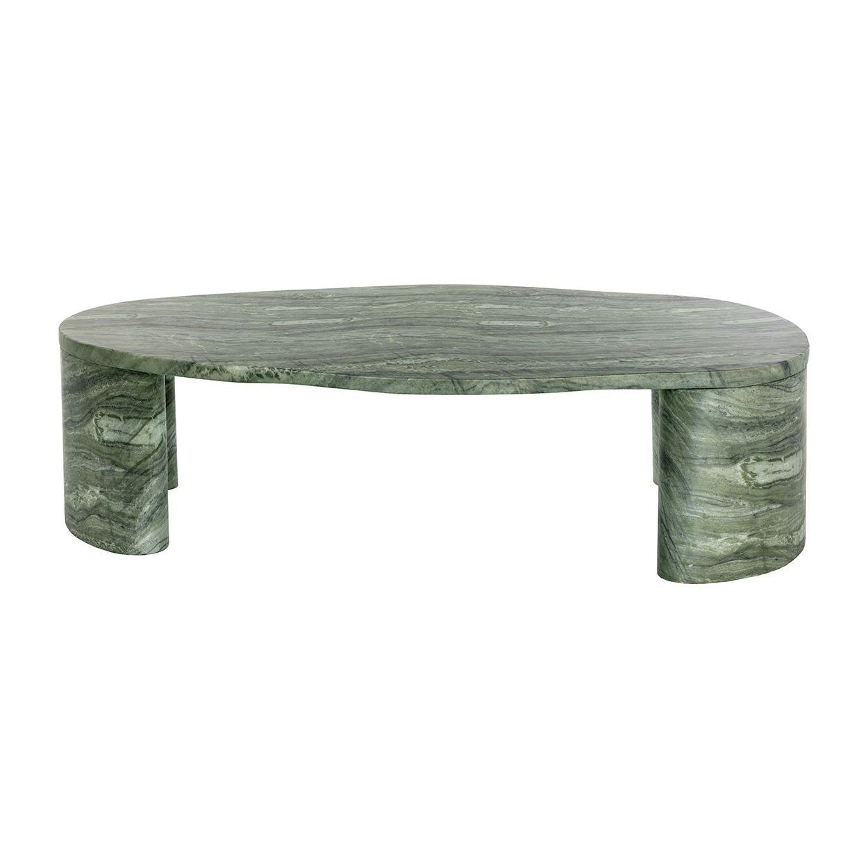 Table basse d'extérieur contemporaine en faux marbre avec plateau ovale aux formes organiques pour terrasse