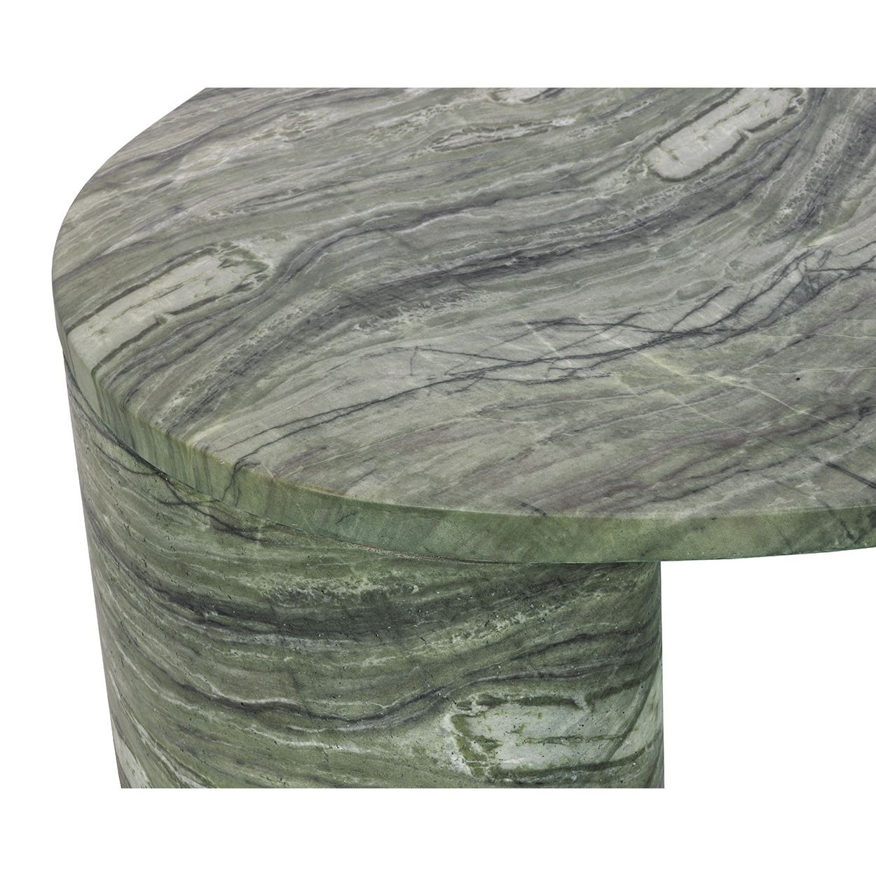 Table basse d'extérieur contemporaine en faux marbre avec plateau ovale aux formes organiques pour terrasse