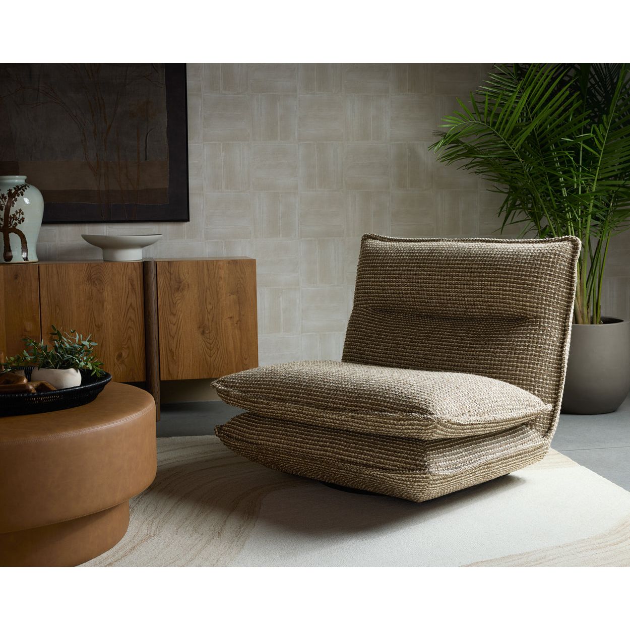 Fauteuil pivotant moderne en cuir et métal sans accoudoirs avec rotation à 360° pour salon