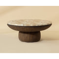 Table basse d'extérieur moderne en béton et verre avec plateau rond pour patio et jardin