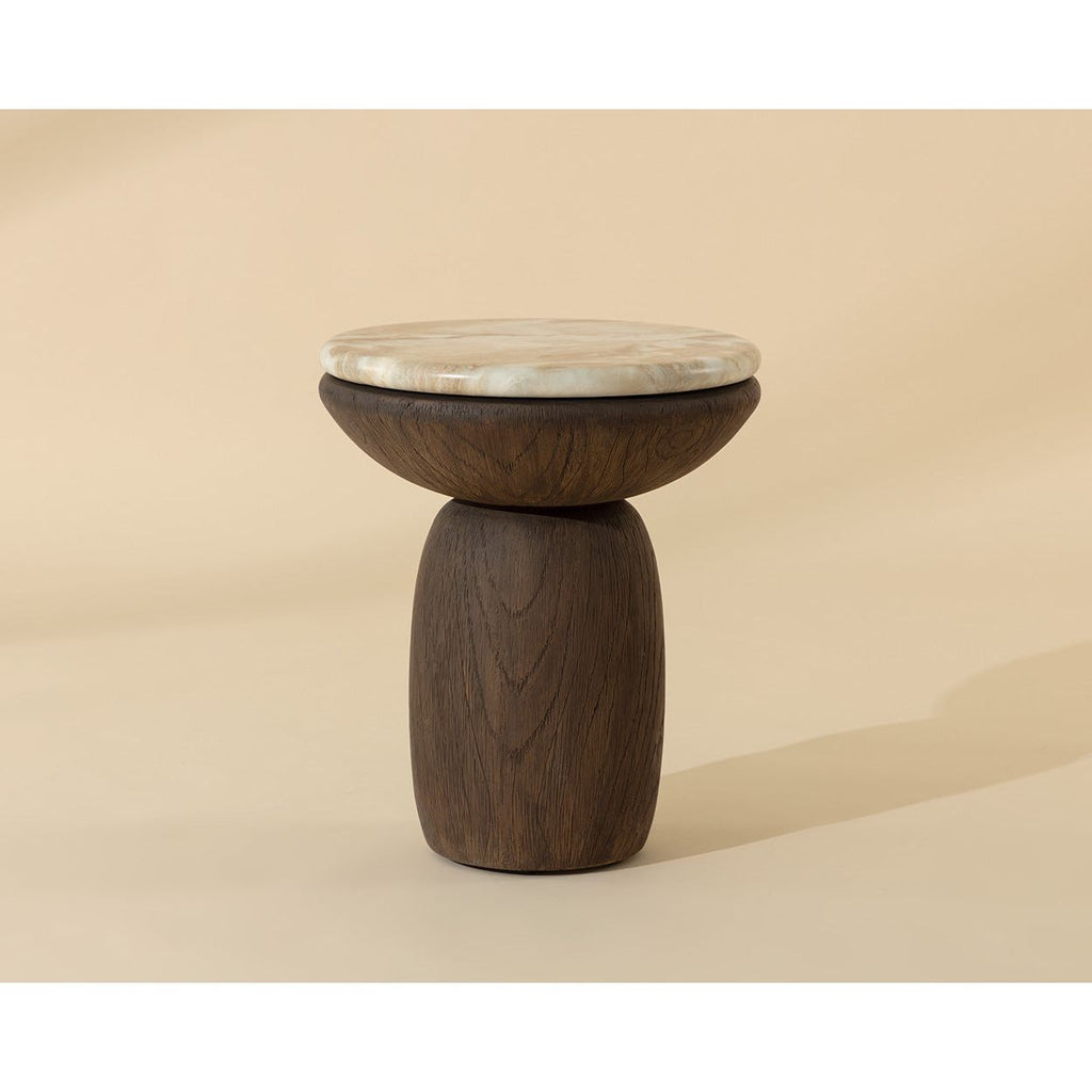 Table d'appoint d'extérieur moderne en béton et verre avec plateau rond pour patio et jardin