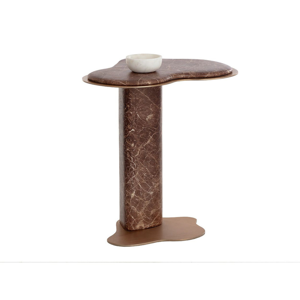 Table d'appoint d'extérieur moderne en béton et métal imitation marbre avec forme organique pour patio