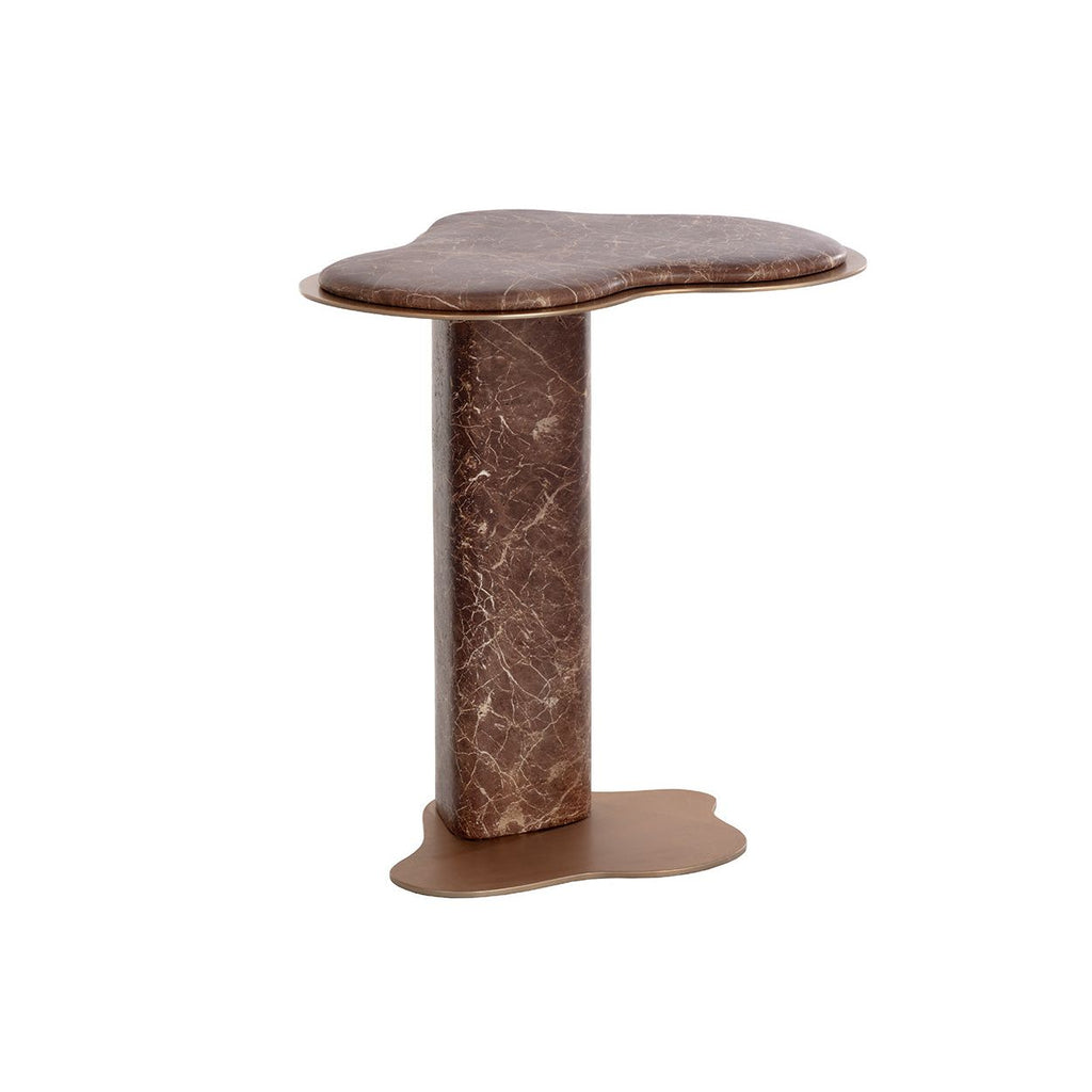 Table d'appoint d'extérieur moderne en béton et métal imitation marbre avec forme organique pour patio