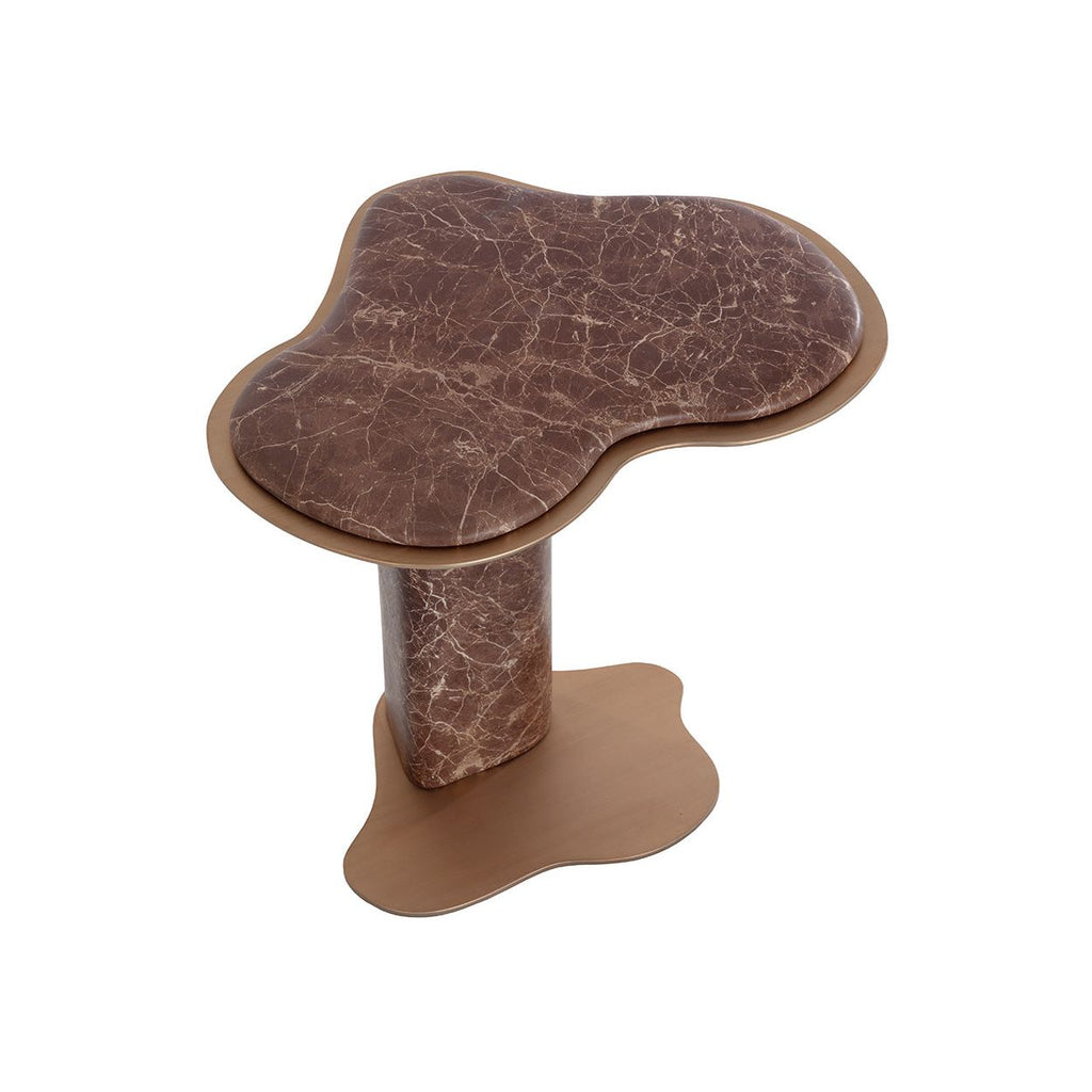 Table d'appoint d'extérieur moderne en béton et métal imitation marbre avec forme organique pour patio