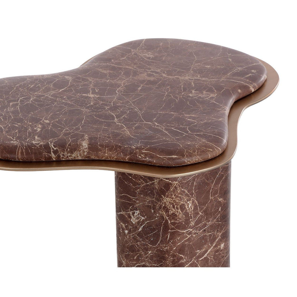 Table d'appoint d'extérieur moderne en béton et métal imitation marbre avec forme organique pour patio
