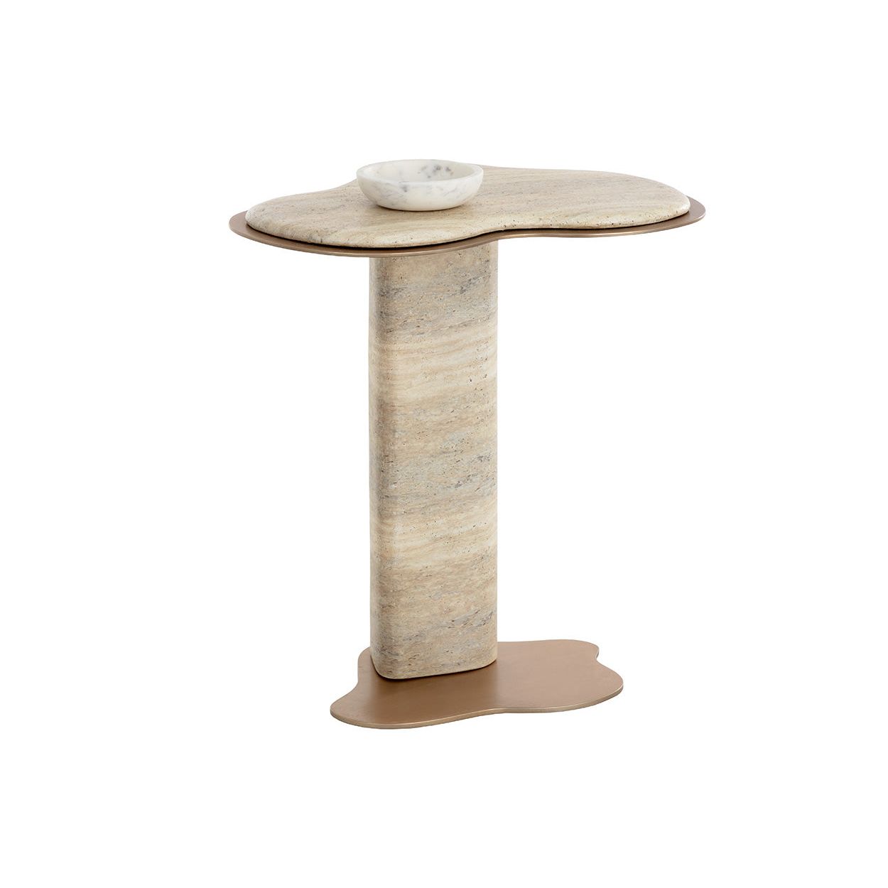 Table d'appoint d'extérieur en béton et métal d'aspect travertin moderne avec forme organique pour terrasse