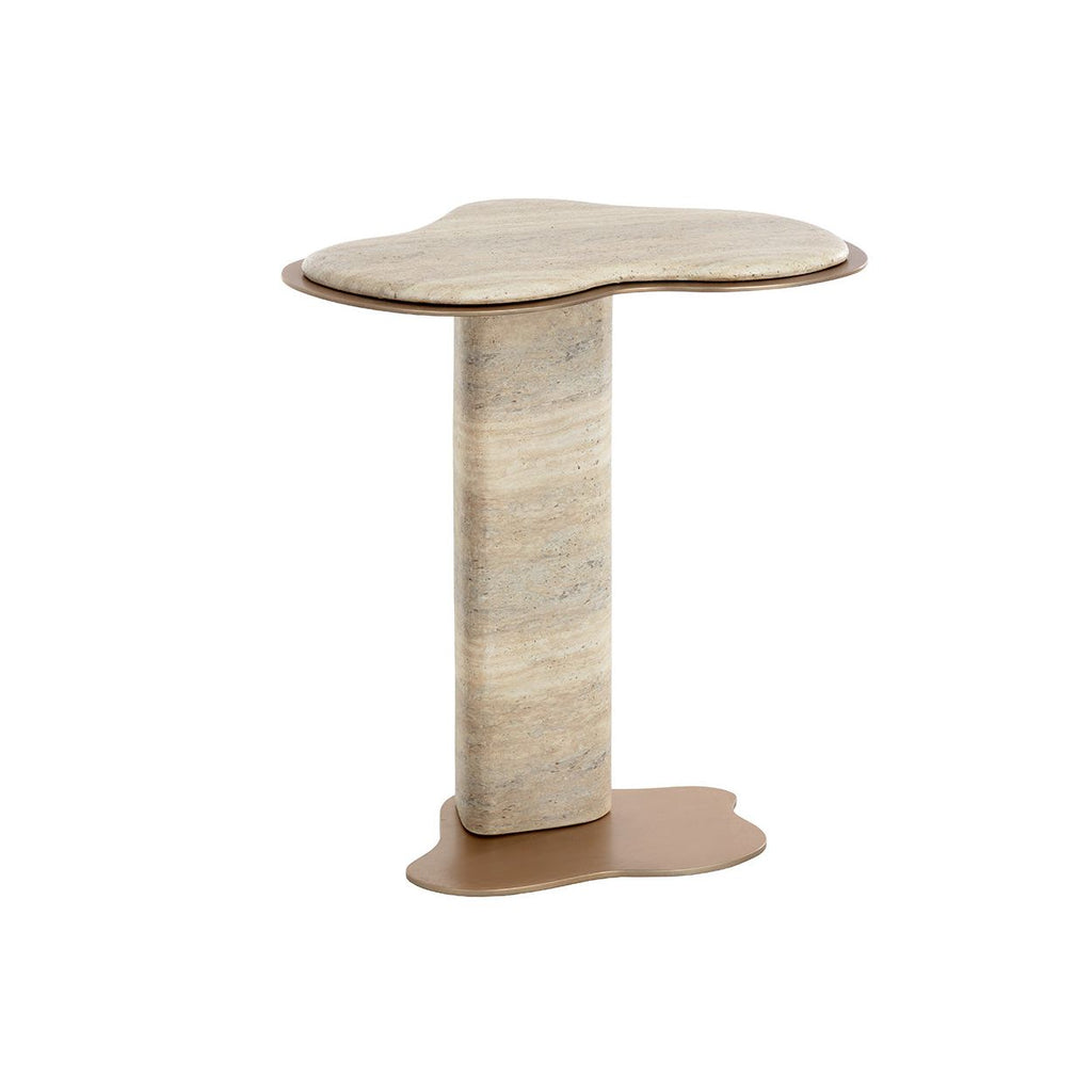 Table d'appoint d'extérieur en béton et métal d'aspect travertin moderne avec forme organique pour terrasse