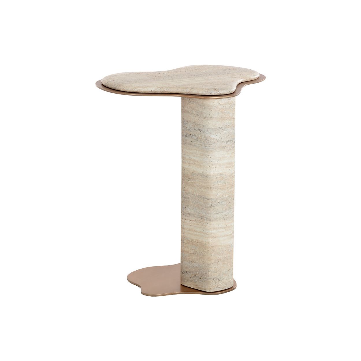 Table d'appoint d'extérieur en béton et métal d'aspect travertin moderne avec forme organique pour terrasse