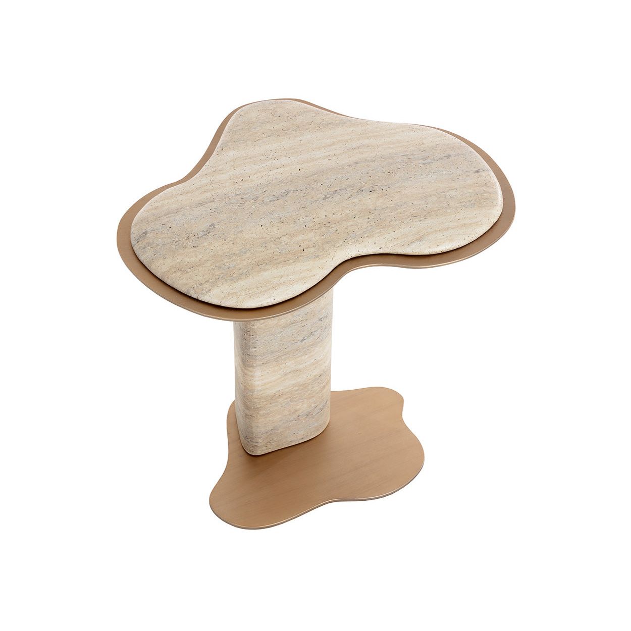 Table d'appoint d'extérieur en béton et métal d'aspect travertin moderne avec forme organique pour terrasse