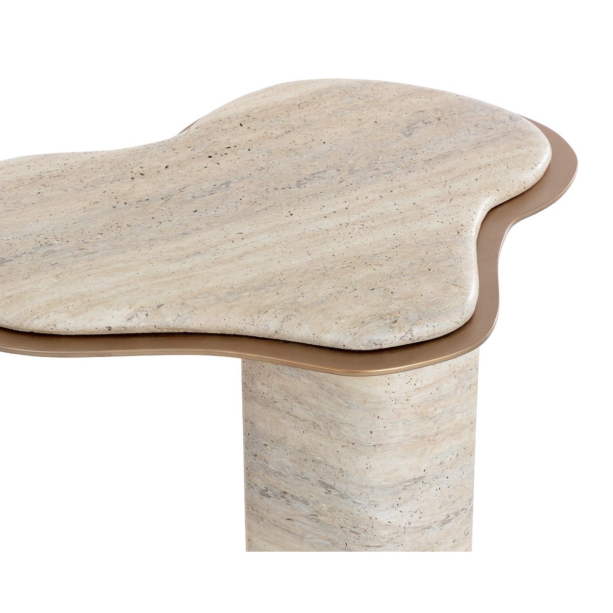 Table d'appoint d'extérieur en béton et métal d'aspect travertin moderne avec forme organique pour terrasse