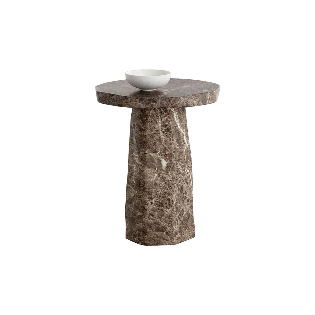 Table d'appoint d'extérieur contemporaine en béton imitation marbre avec forme ronde organique pour patio