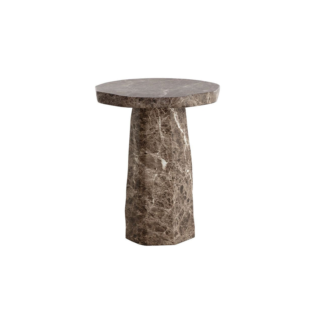 Table d'appoint d'extérieur contemporaine en béton imitation marbre avec forme ronde organique pour patio