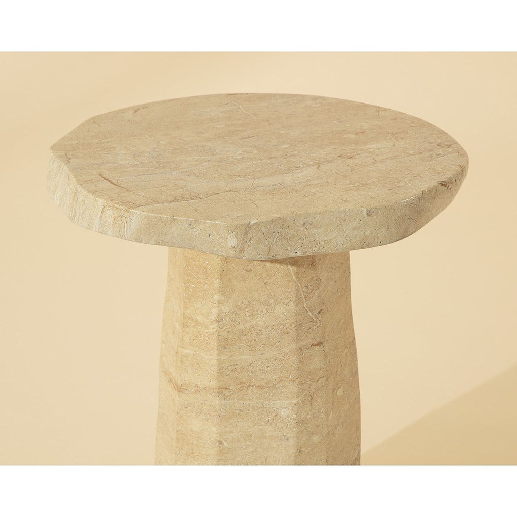 Table d'appoint d'extérieur contemporaine en béton imitation marbre avec forme ronde organique pour patio