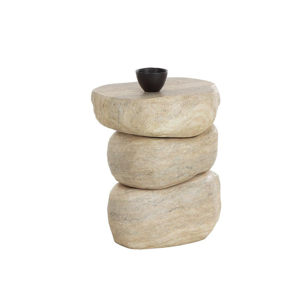 Table d'appoint d'extérieur moderne en béton imitation travertin, de forme géométrique pour patio