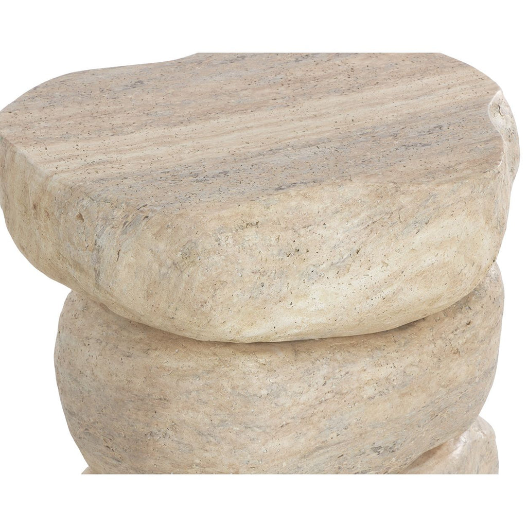 Table d'appoint d'extérieur moderne en béton imitation travertin, de forme géométrique pour patio