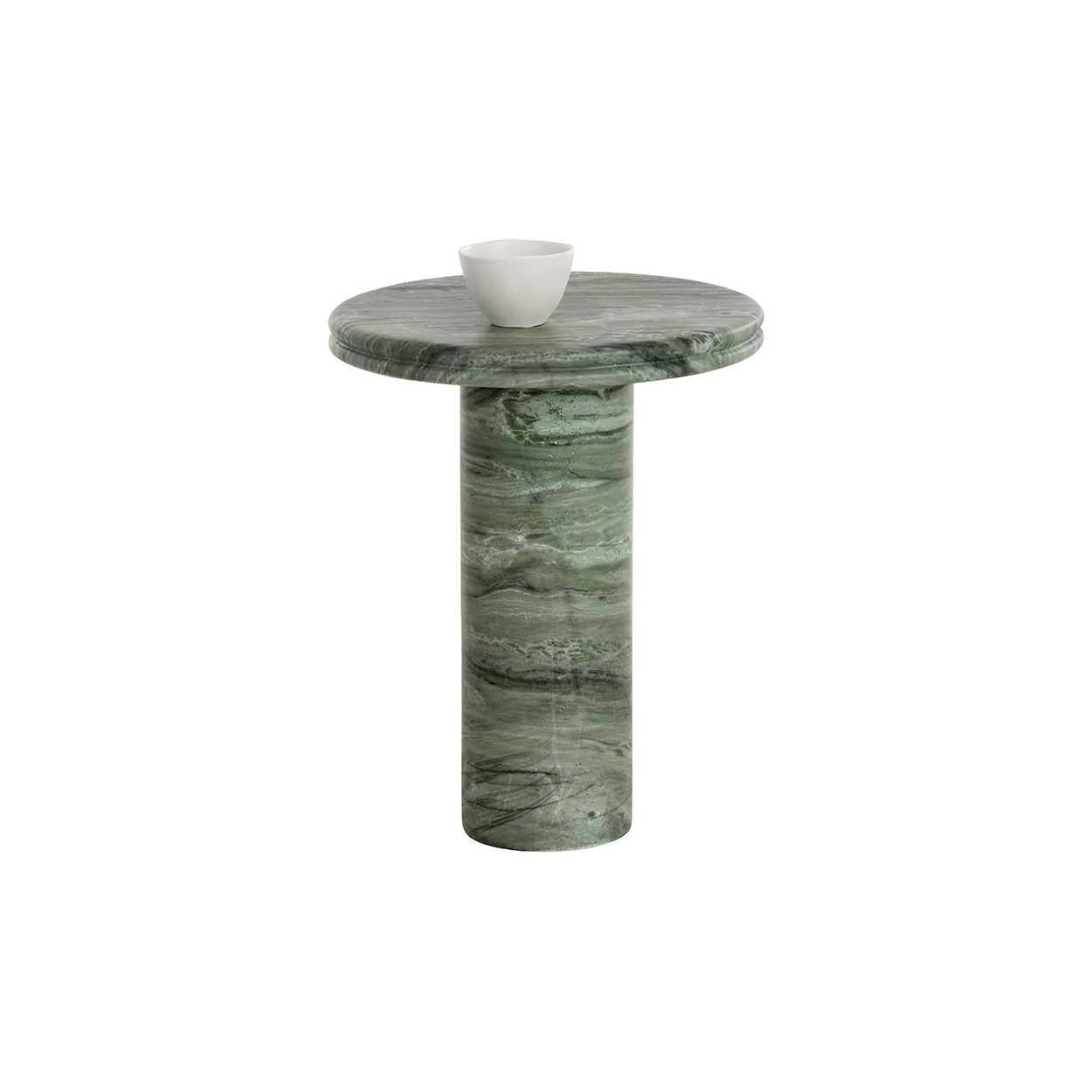 Table d'appoint d'extérieur en béton, aspect marbre vert sauge moderne, avec plateau rond pour terrasse