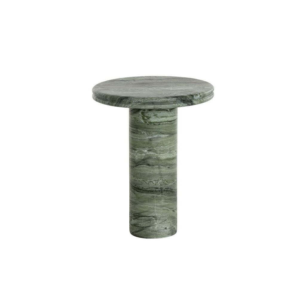 Table d'appoint d'extérieur en béton, aspect marbre vert sauge moderne, avec plateau rond pour terrasse