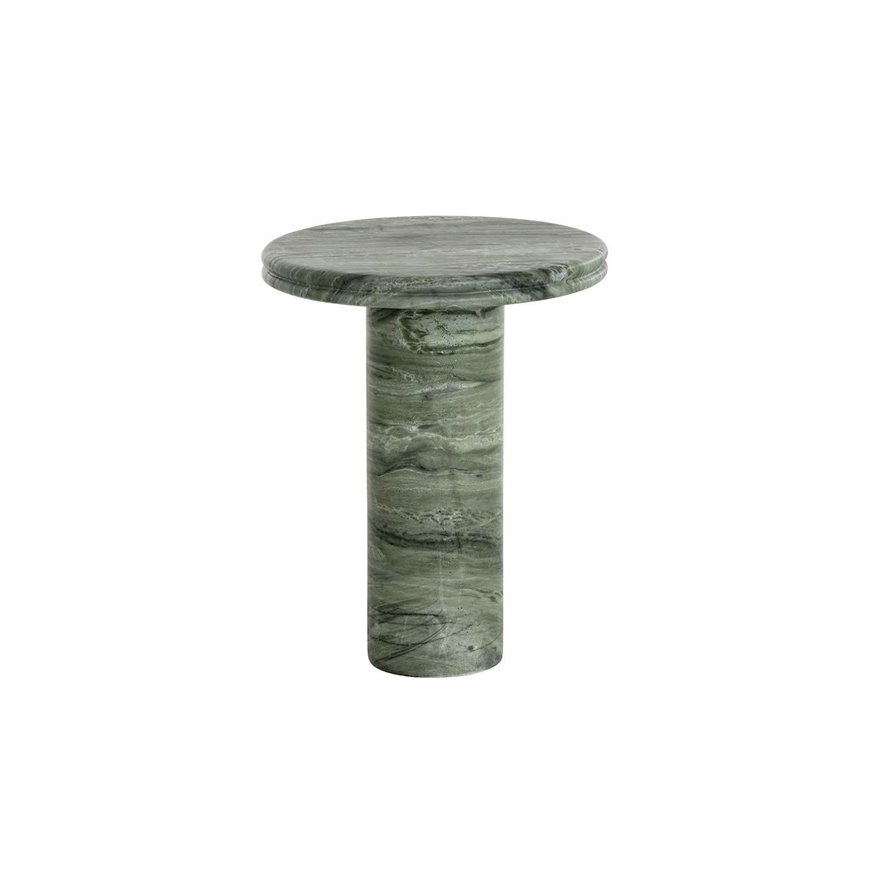 Table d'appoint d'extérieur en béton, aspect marbre vert sauge moderne, avec plateau rond pour terrasse