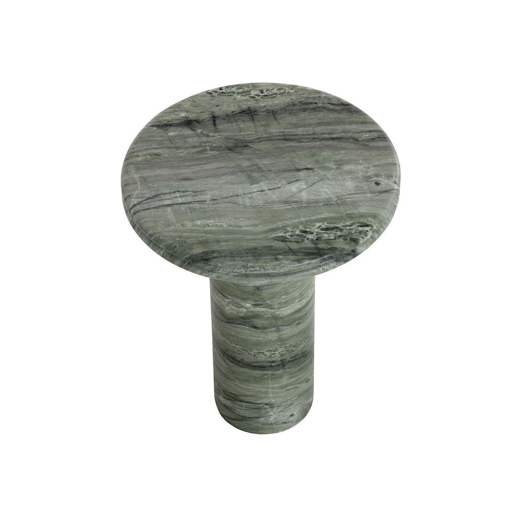 Table d'appoint d'extérieur en béton, aspect marbre vert sauge moderne, avec plateau rond pour terrasse