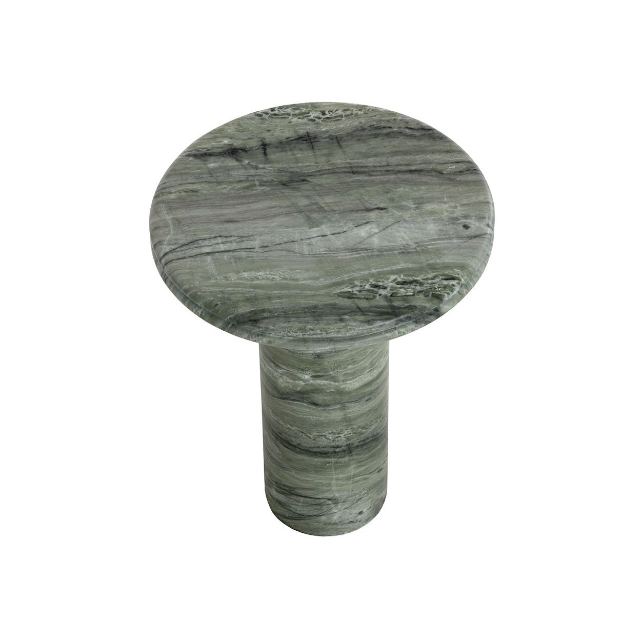 Table d'appoint d'extérieur en béton, aspect marbre vert sauge moderne, avec plateau rond pour terrasse