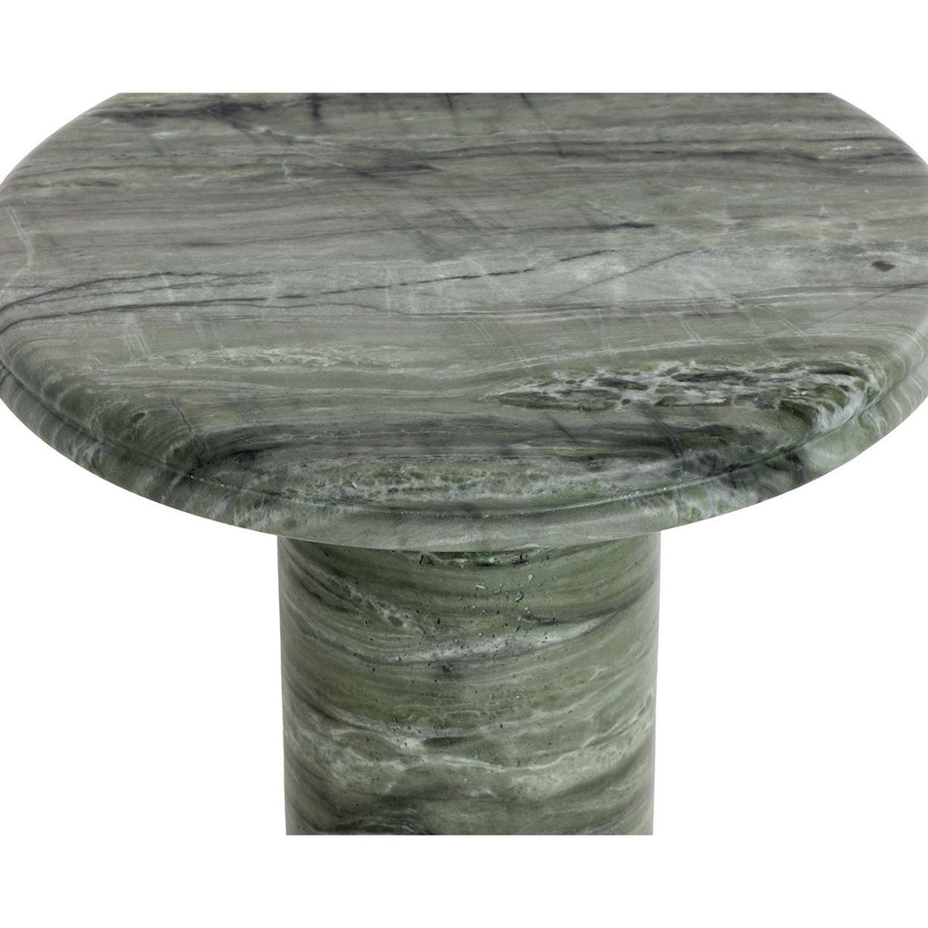 Table d'appoint d'extérieur en béton, aspect marbre vert sauge moderne, avec plateau rond pour terrasse