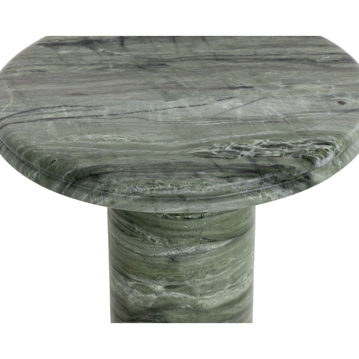 Table d'appoint d'extérieur en béton, aspect marbre vert sauge moderne, avec plateau rond pour terrasse