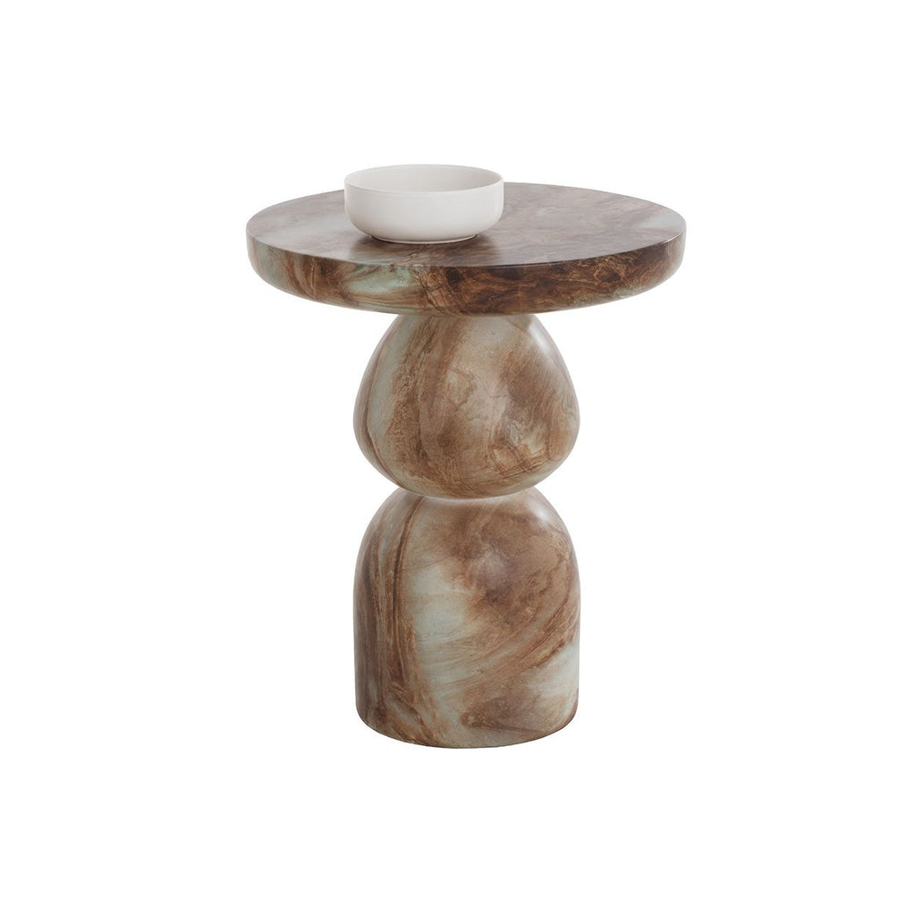 Table d'appoint d'extérieur en béton aspect marbre contemporain avec plateau rond pour terrasse