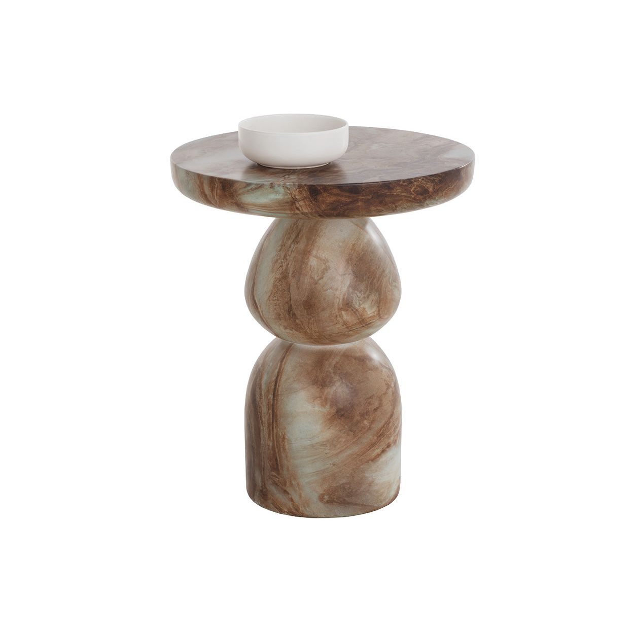 Table d'appoint d'extérieur en béton aspect marbre contemporain avec plateau rond pour terrasse
