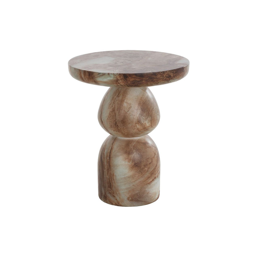 Table d'appoint d'extérieur en béton aspect marbre contemporain avec plateau rond pour terrasse