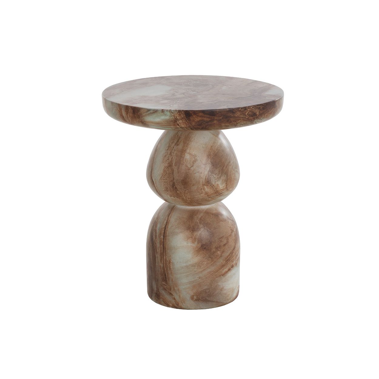 Table d'appoint d'extérieur en béton aspect marbre contemporain avec plateau rond pour terrasse