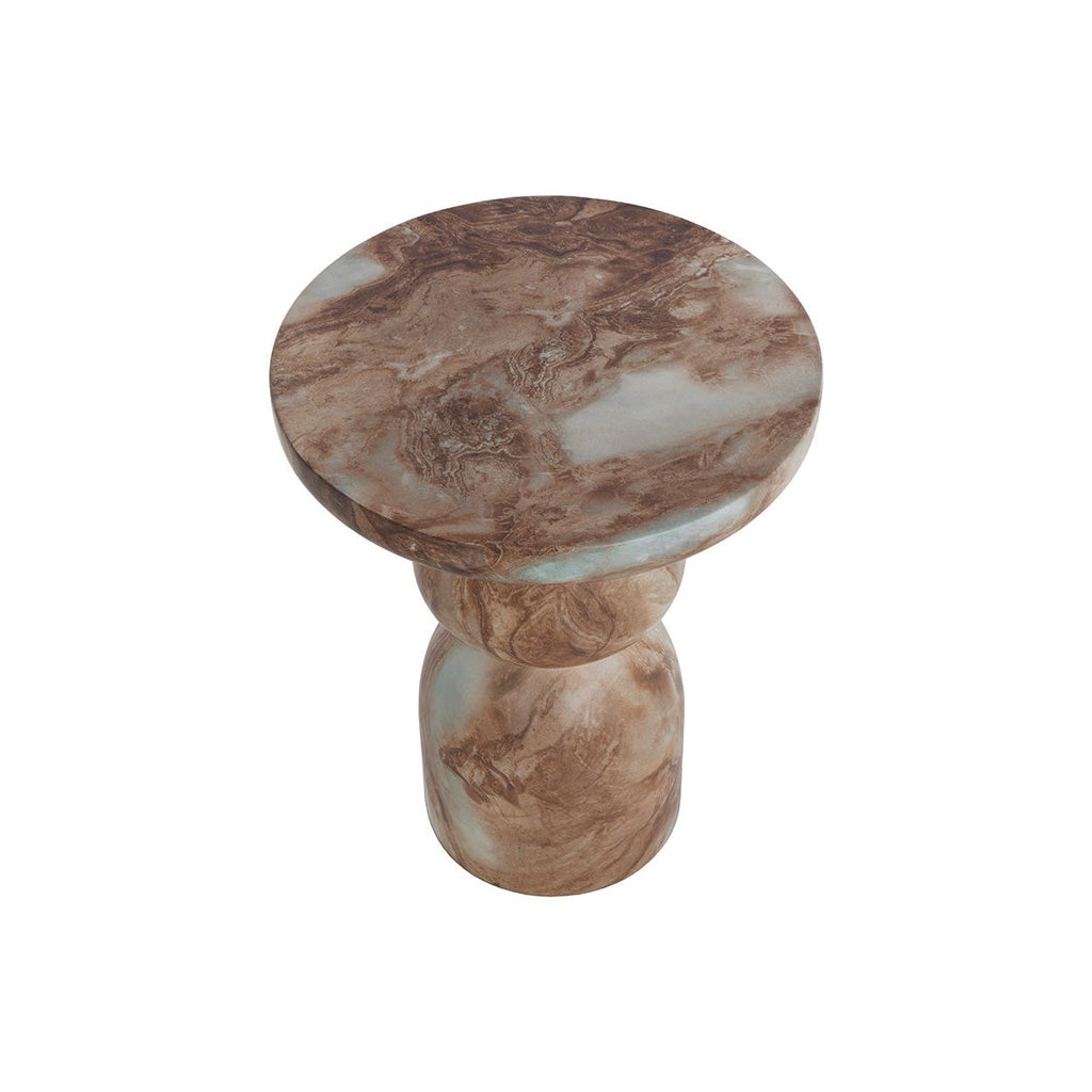 Table d'appoint d'extérieur en béton aspect marbre contemporain avec plateau rond pour terrasse