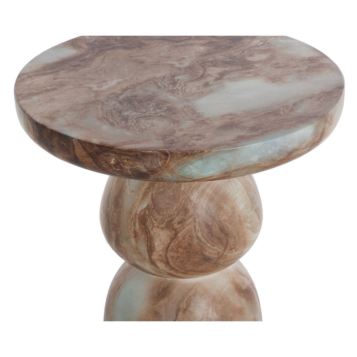 Table d'appoint d'extérieur en béton aspect marbre contemporain avec plateau rond pour terrasse