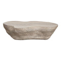 Table basse d'extérieur moderne en béton imitation travertin avec forme géométrique ovale pour patio