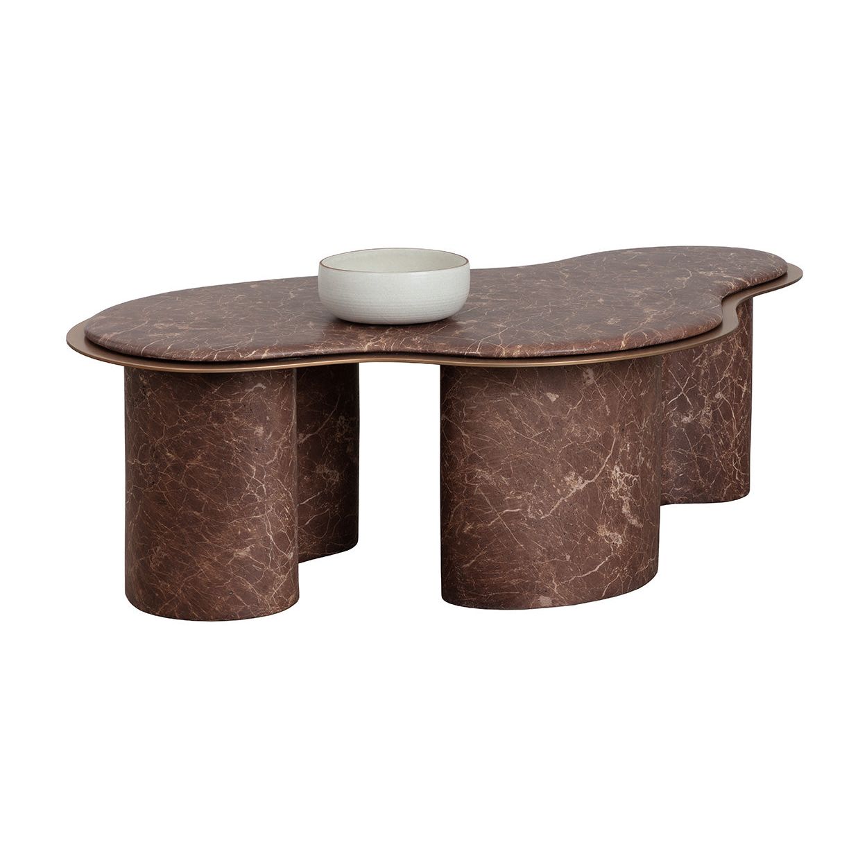 Table basse d'extérieur moderne en béton et métal imitation marbre, de forme organique, pour patio