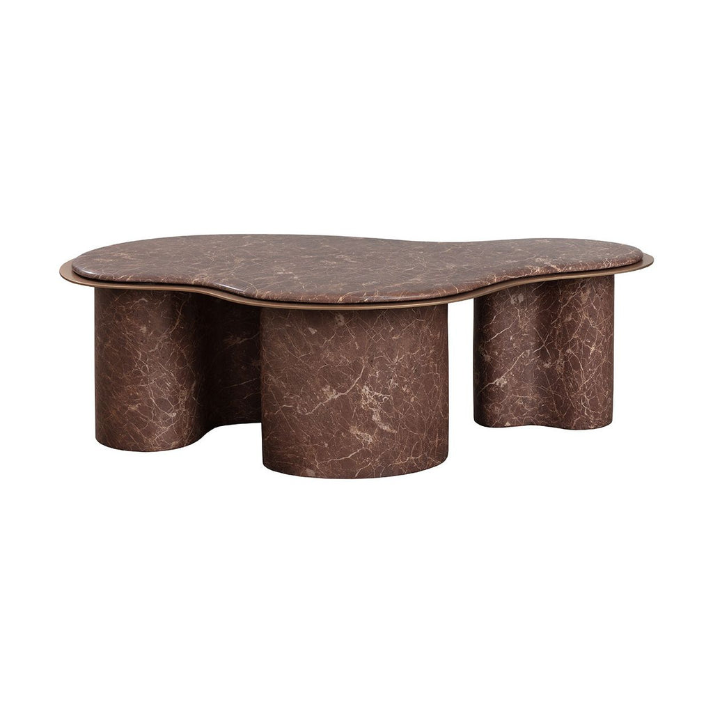 Table basse d'extérieur moderne en béton et métal imitation marbre, de forme organique, pour patio