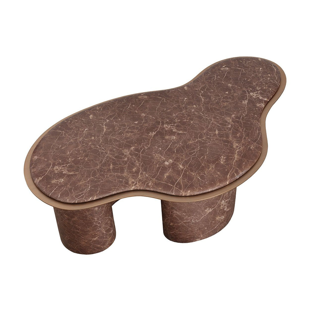 Table basse d'extérieur moderne en béton et métal imitation marbre, de forme organique, pour patio