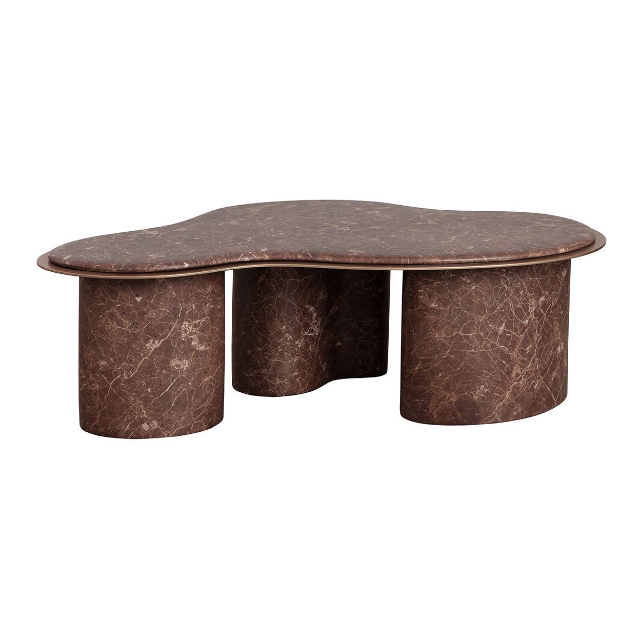 Table basse d'extérieur moderne en béton et métal imitation marbre, de forme organique, pour patio