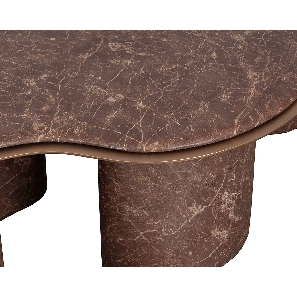 Table basse d'extérieur moderne en béton et métal imitation marbre, de forme organique, pour patio