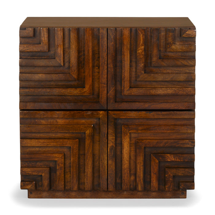 Table de chevet moderne en bois massif avec motif géométrique pour chambre à coucher