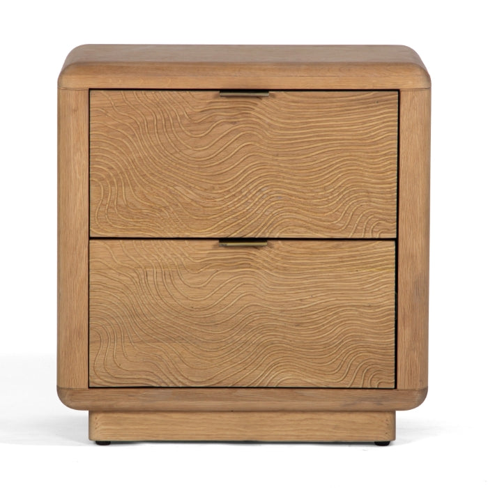 Table de chevet moderne en bois texturé avec détail de surface unique pour chambre à coucher
