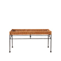 Table basse d'intérieur et d'extérieur en osier naturel et métal avec cadre rectangulaire pour salon et terrasse